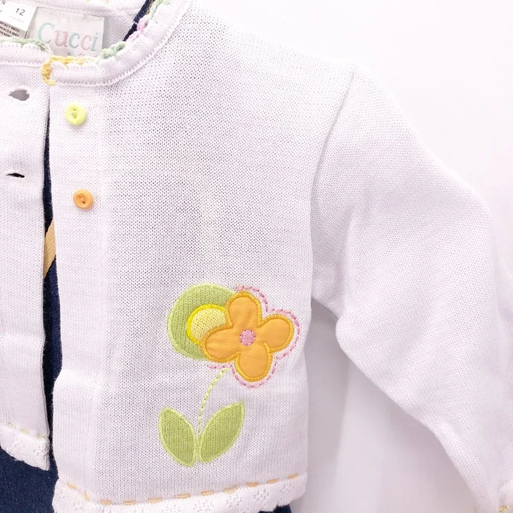 NWT 12 Mo Cucci Bebe Jumper‎ Overall Dress w Sweater Applique Embroidery Crochet